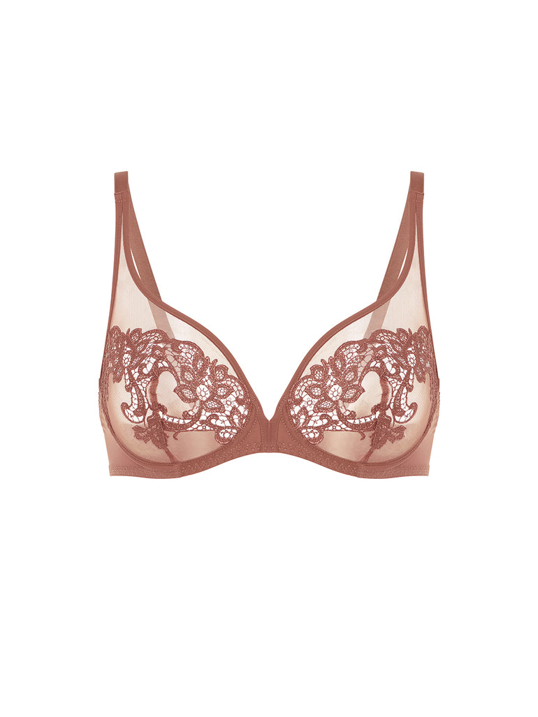 Plunging underwired bra - Tender Brown
