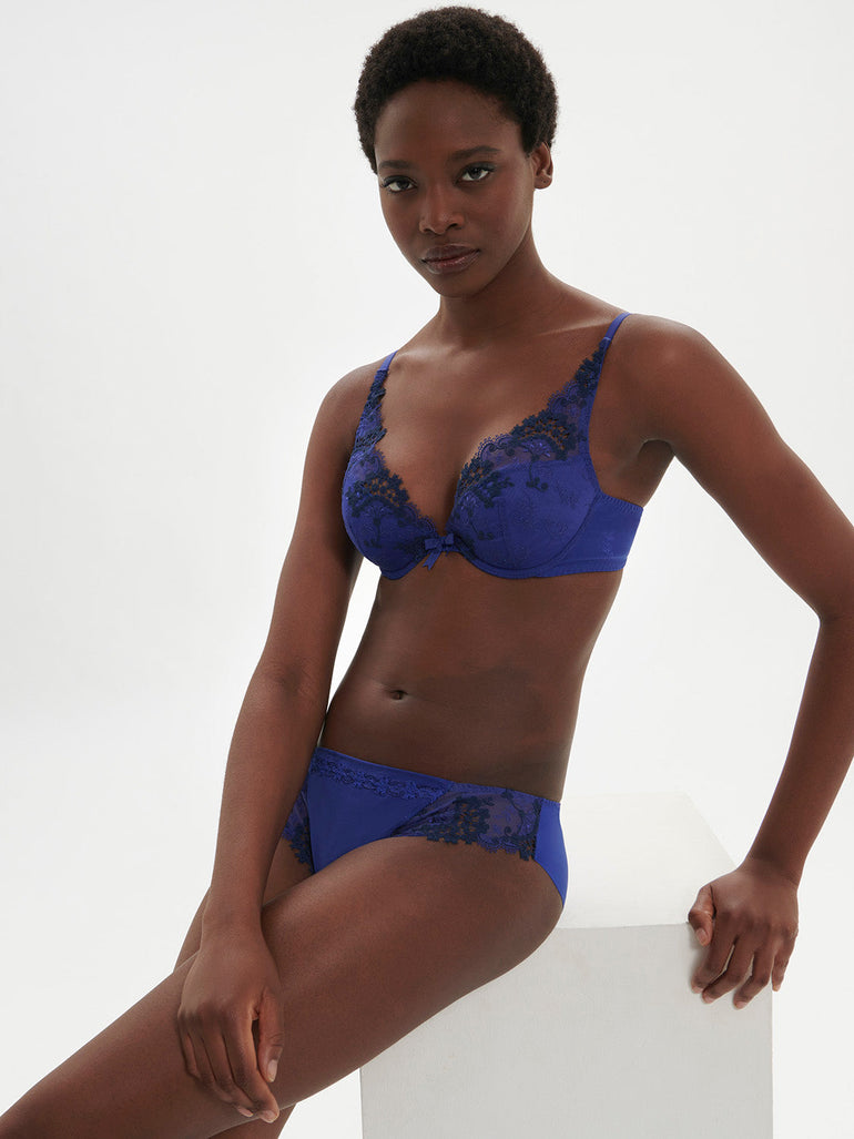 Plunging push-up bra - Electric blue