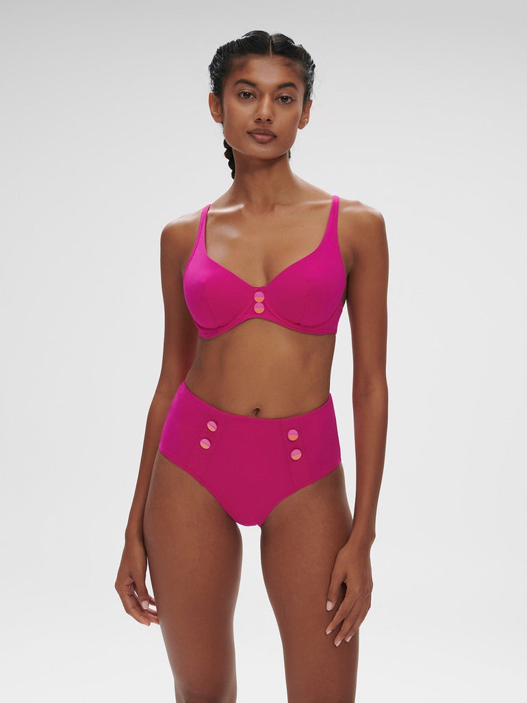 High-waist bikini brief - Hibiscus Pink