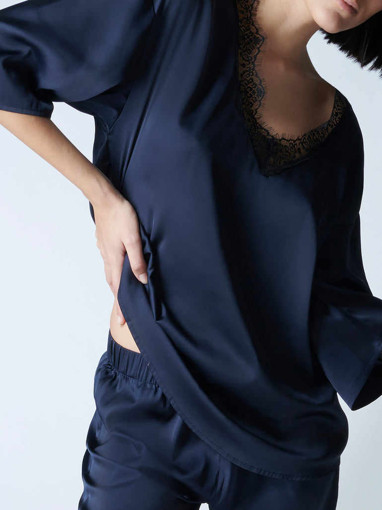 Satin Secrets Short Sleeve Top - Full Moon