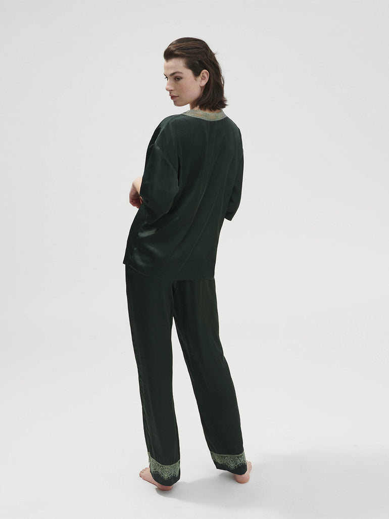 Satin Secrets Short Sleeve Top - Kolsaï Green