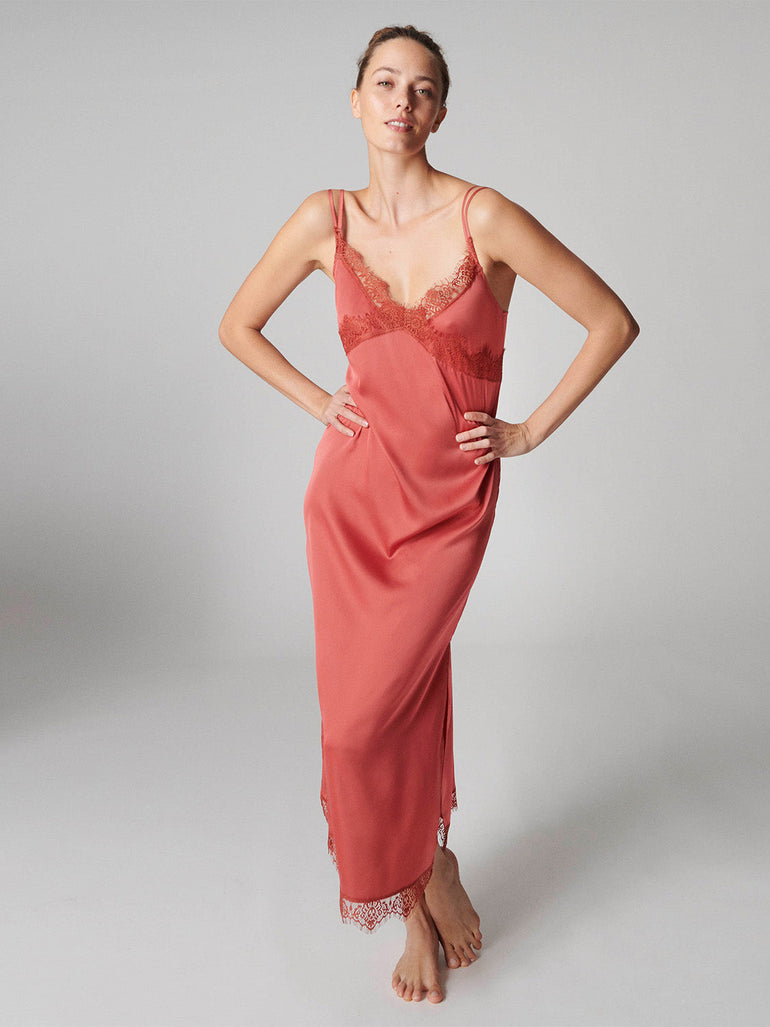 Satin Secrets Long Nightdress - Quartz Pink