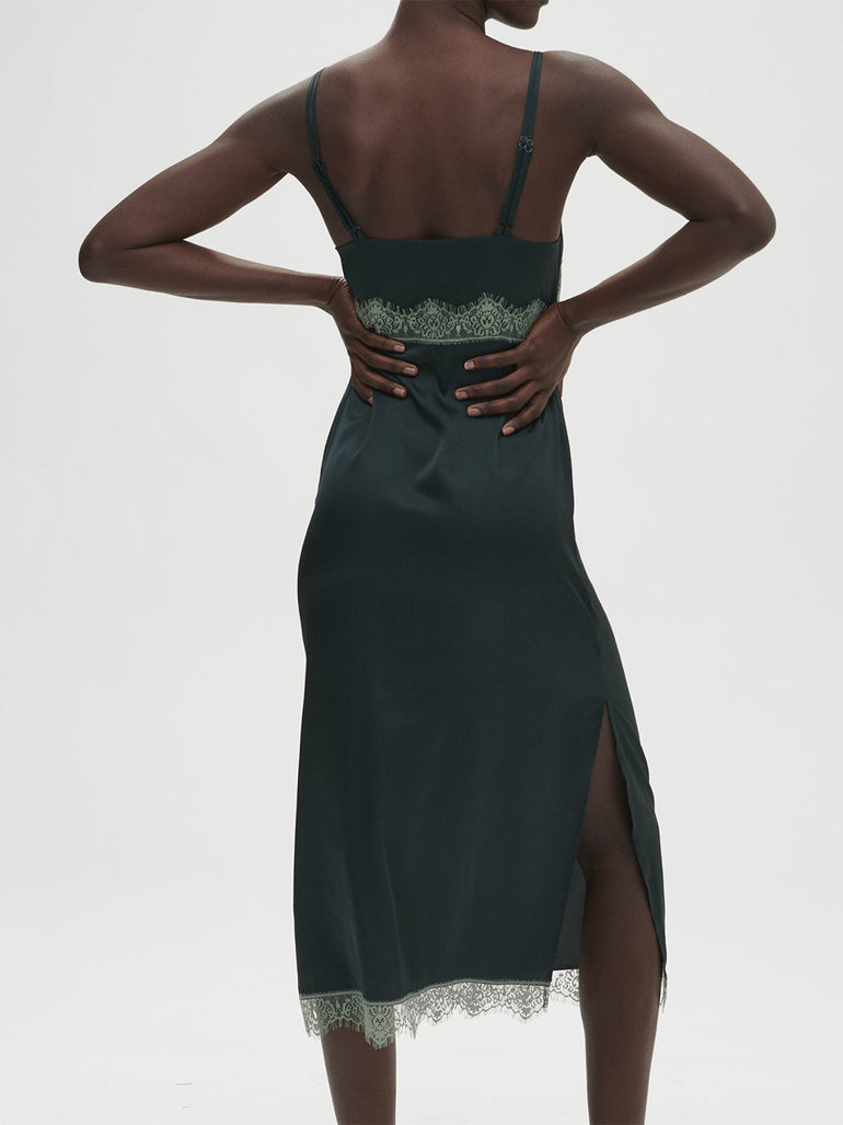 Satin Secrets Long Nightdress - Kolsaï Green