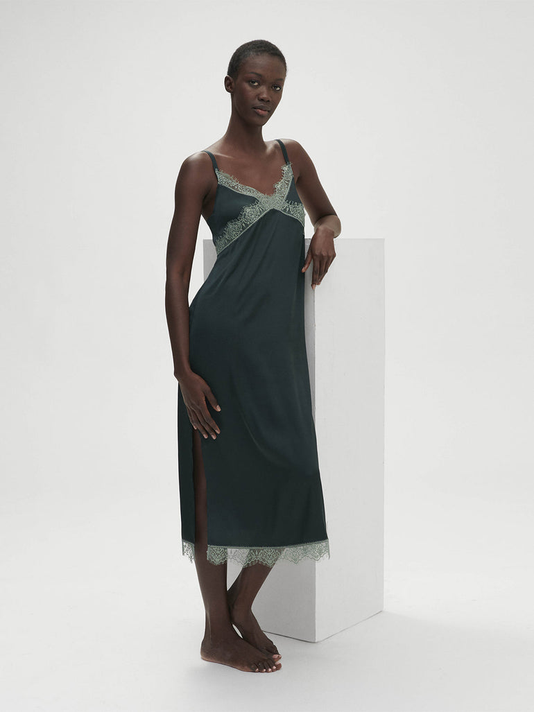 Satin Secrets Long Nightdress - Kolsaï Green