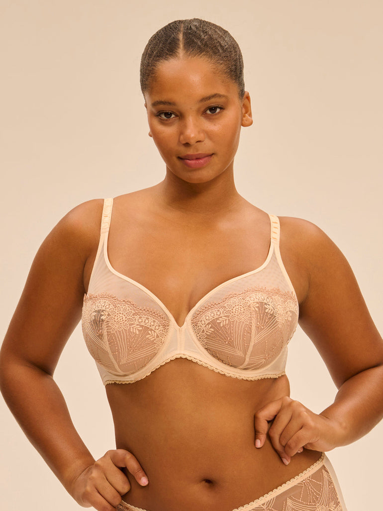 Plunging underwired bra - Chic Beige
