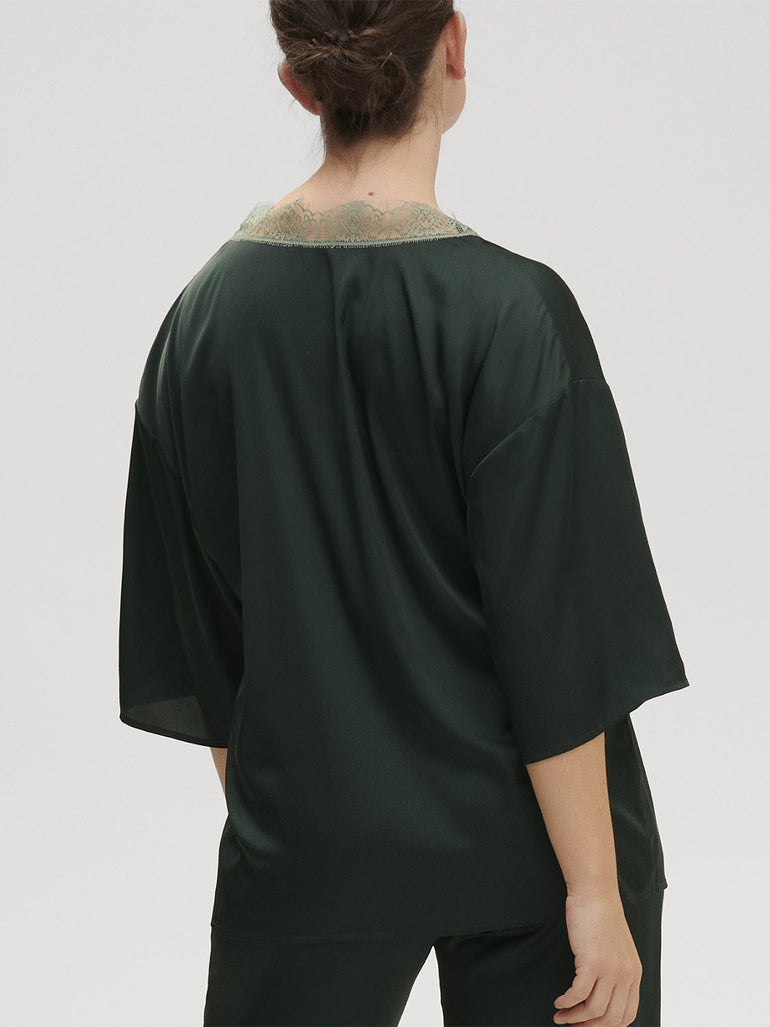 Satin Secrets Short Sleeve Top - Kolsaï Green