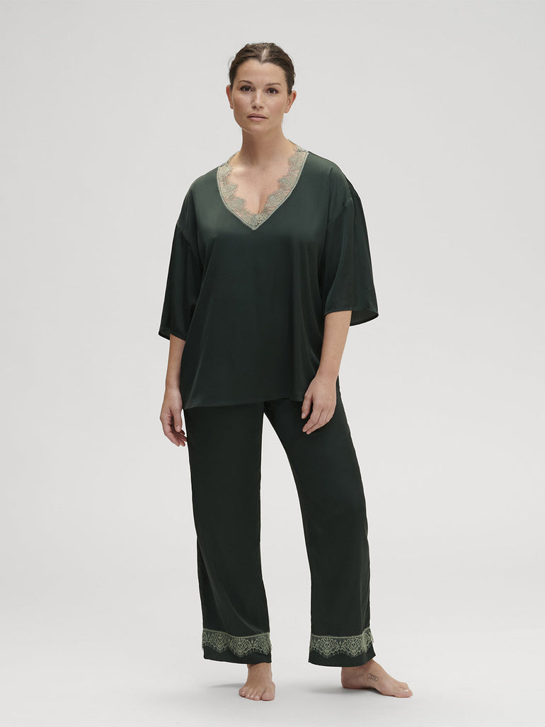 Satin Secrets Short Sleeve Top - Kolsaï Green
