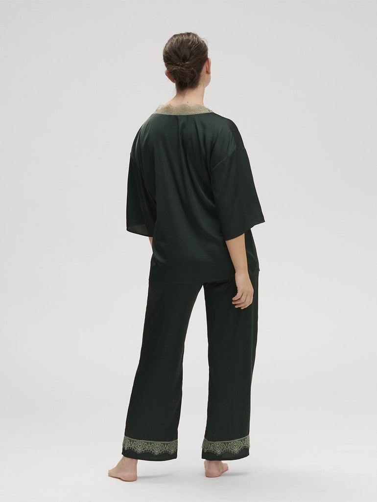 Satin Secrets Short Sleeve Top - Kolsaï Green