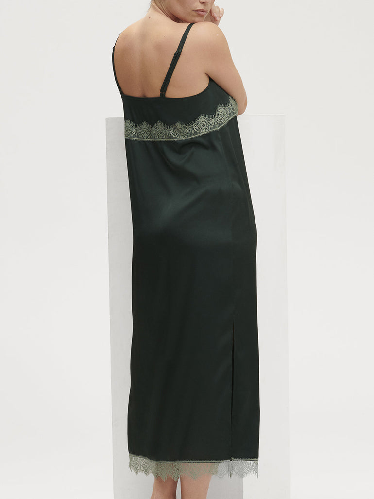 Satin Secrets Long Nightdress - Kolsaï Green