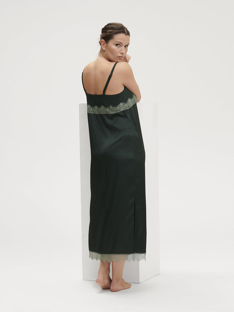 Satin Secrets Long Nightdress - Kolsaï Green
