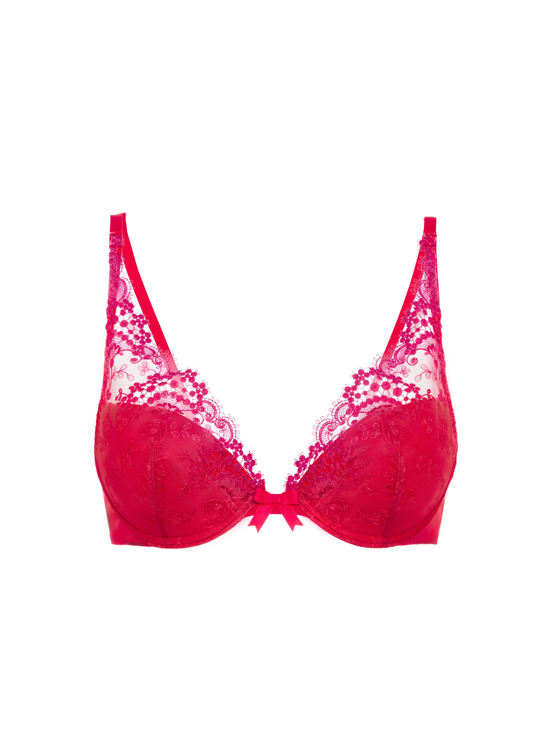 Plunging push-up bra - Rainbow Red
