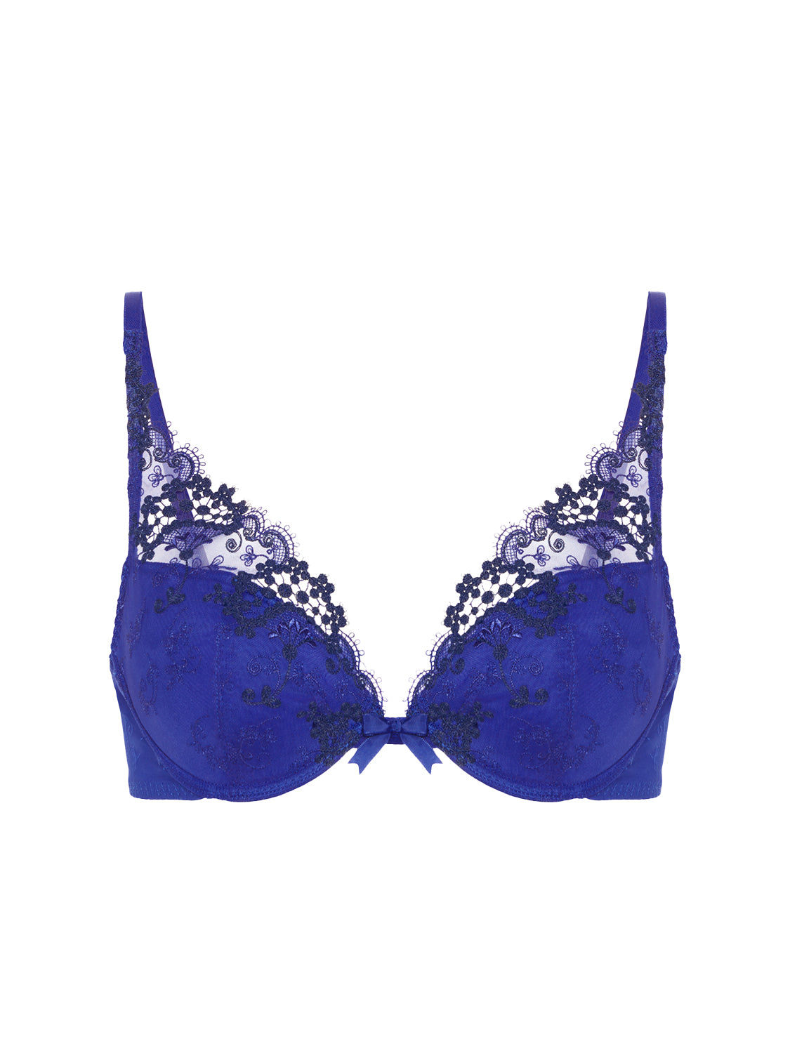 Plunging push-up bra - Electric blue