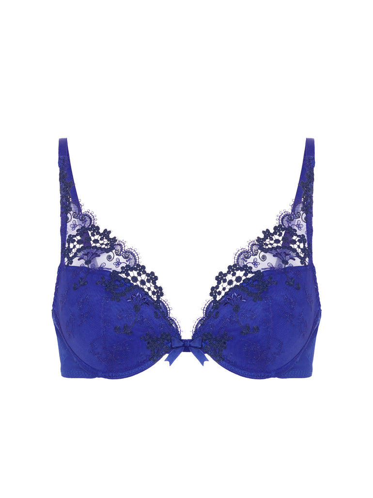 Plunging push-up bra - Electric blue