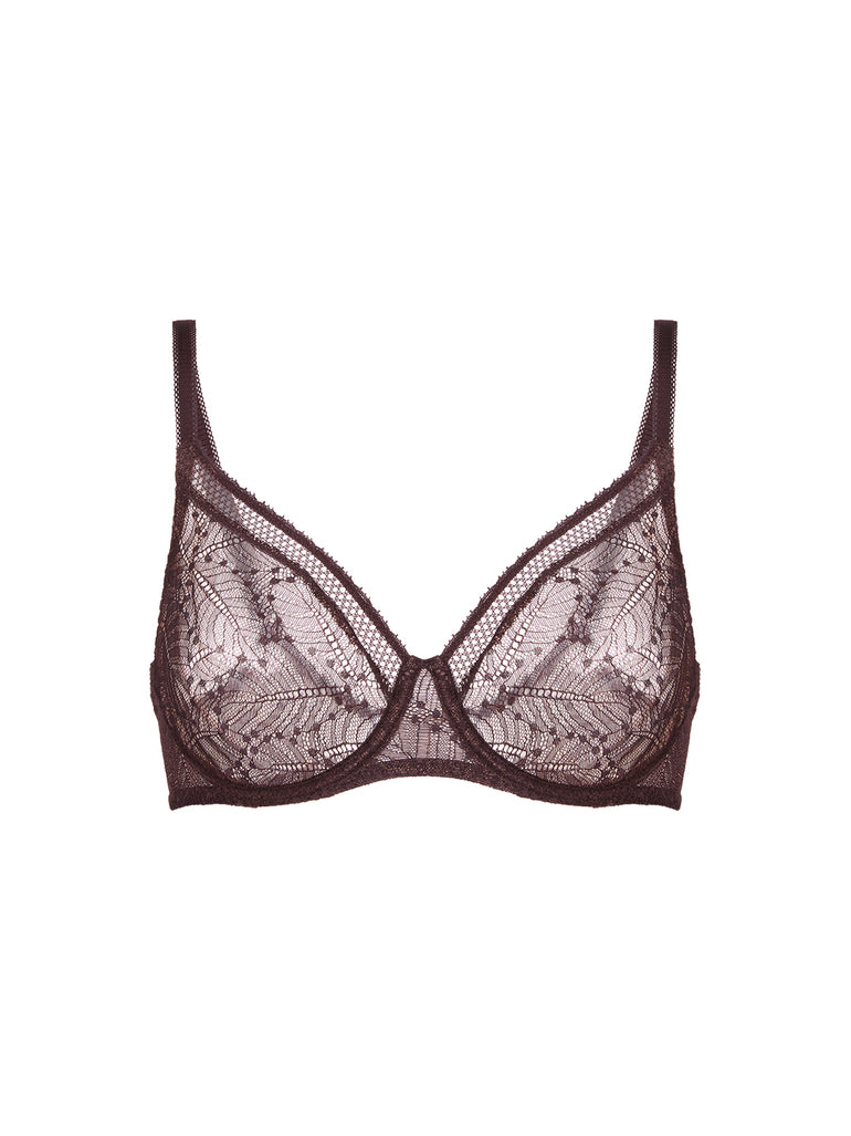 Plunging moulded underwired bra - Dark Brown