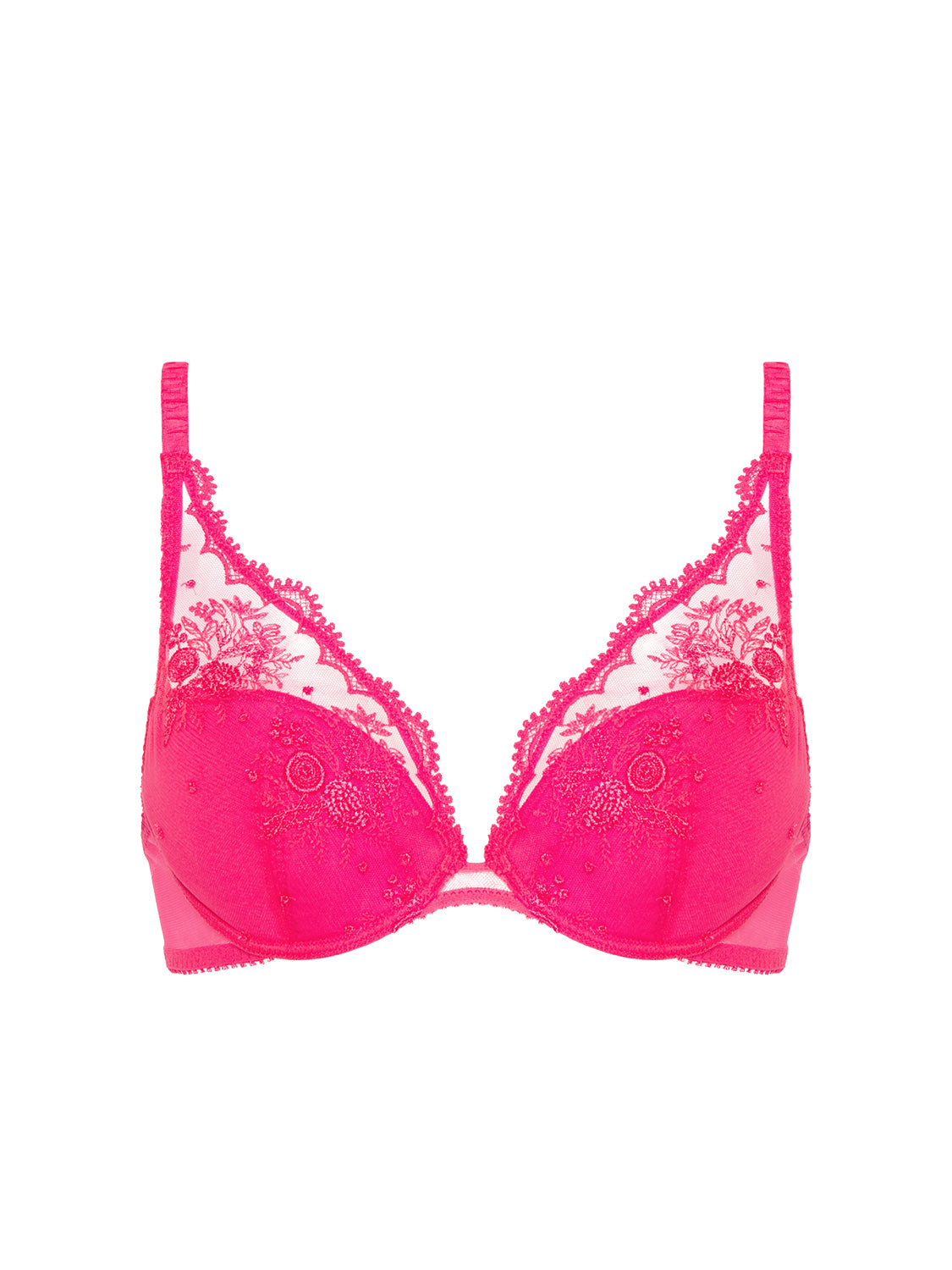 Plunging push-up bra - Disco pink