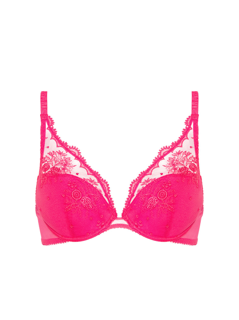 Plunging push-up bra - Disco pink