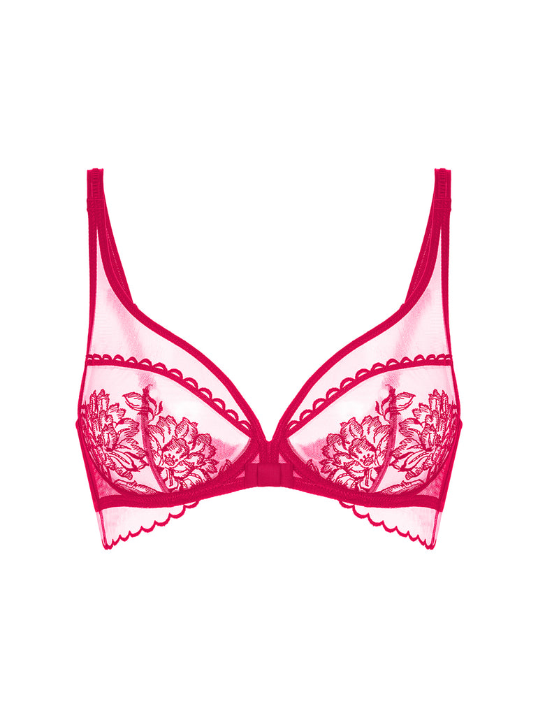 Plunging underwired bra - Cranberry
