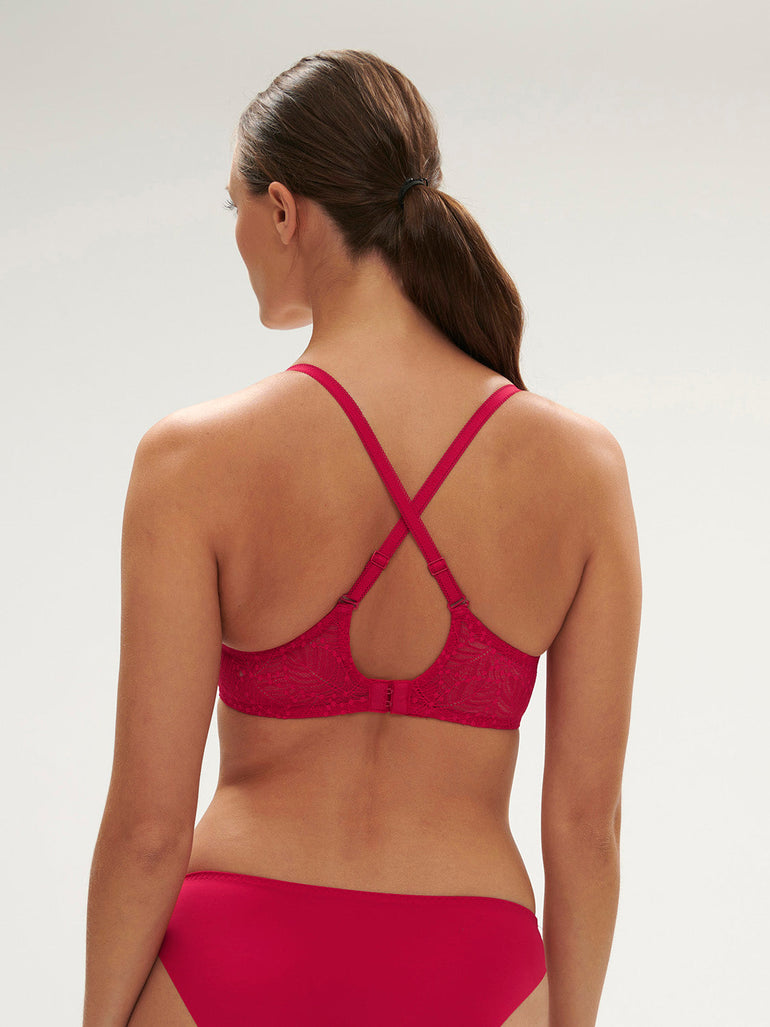 Plunging moulded underwired bra - Ruby pink