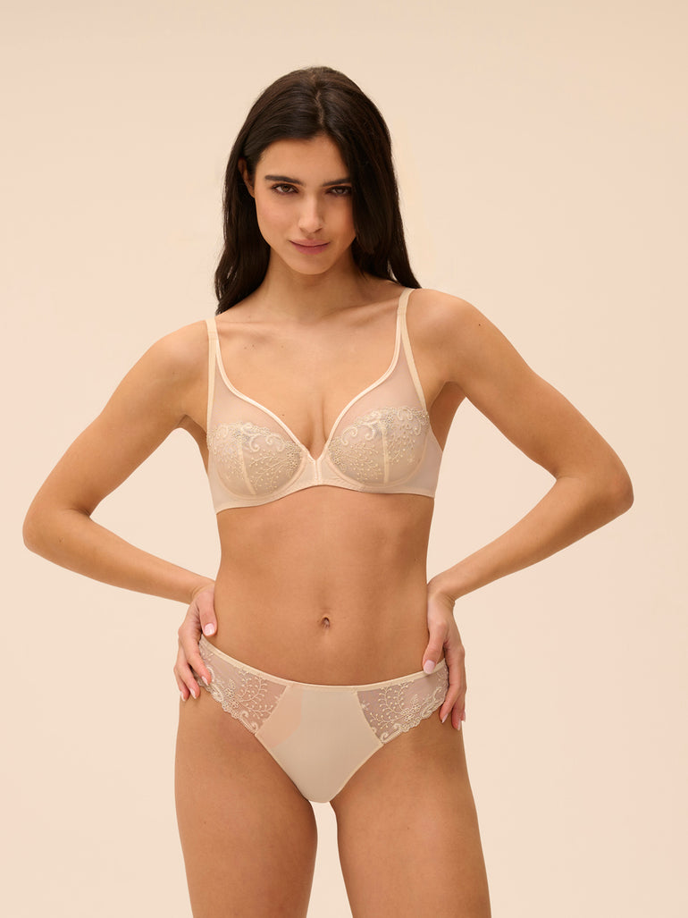 Plunging underwired bra - Topaz Beige