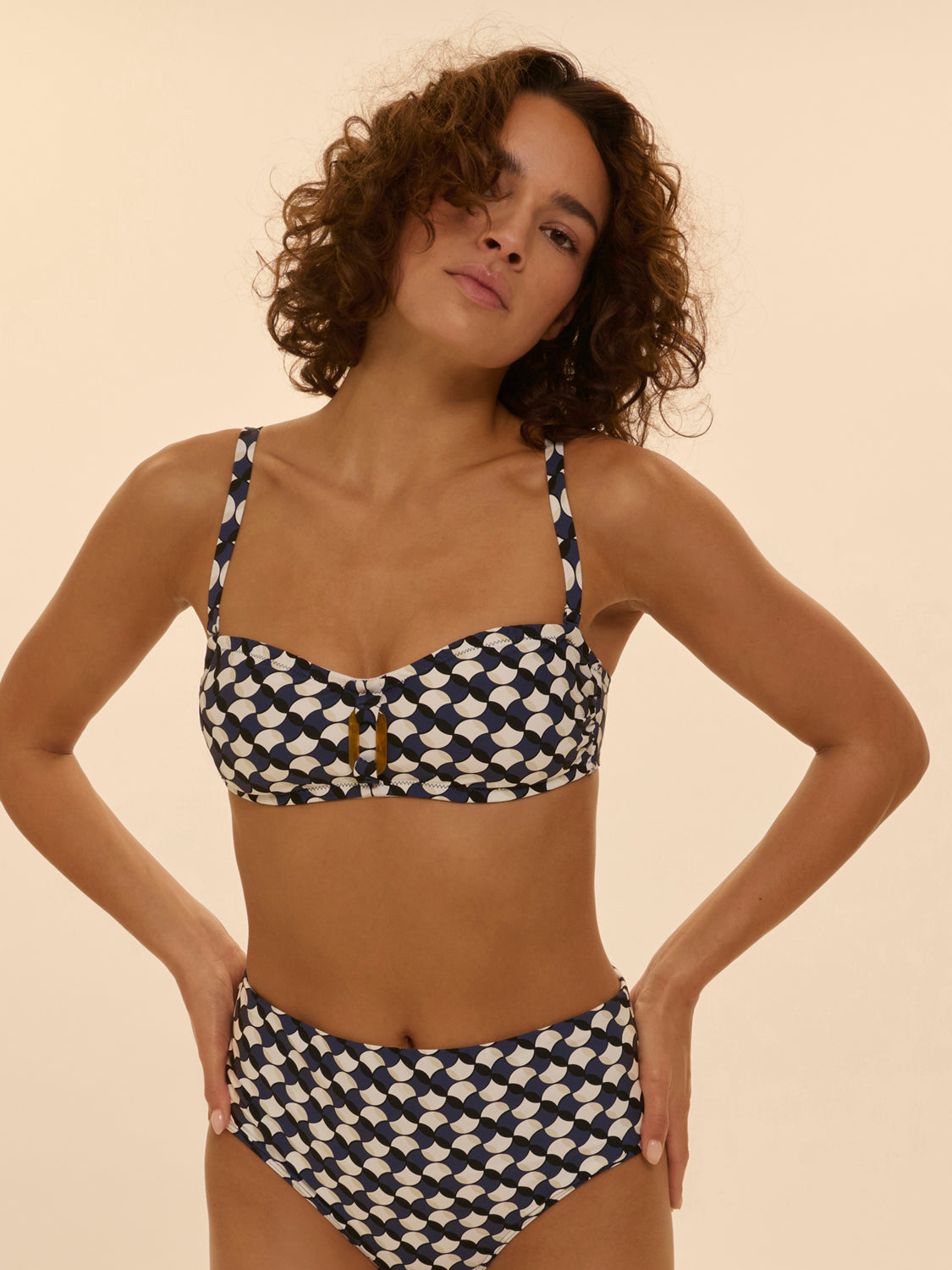 Underwired bandeau bikini top - Sailing print