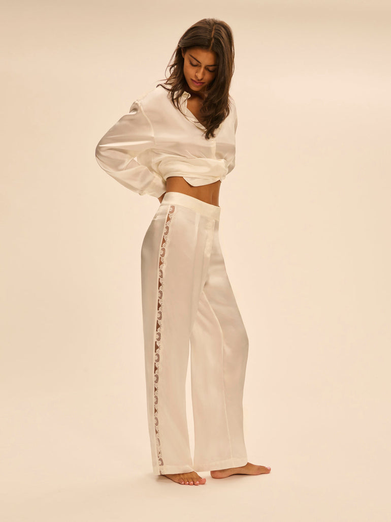 Trousers with embroidery - Natural