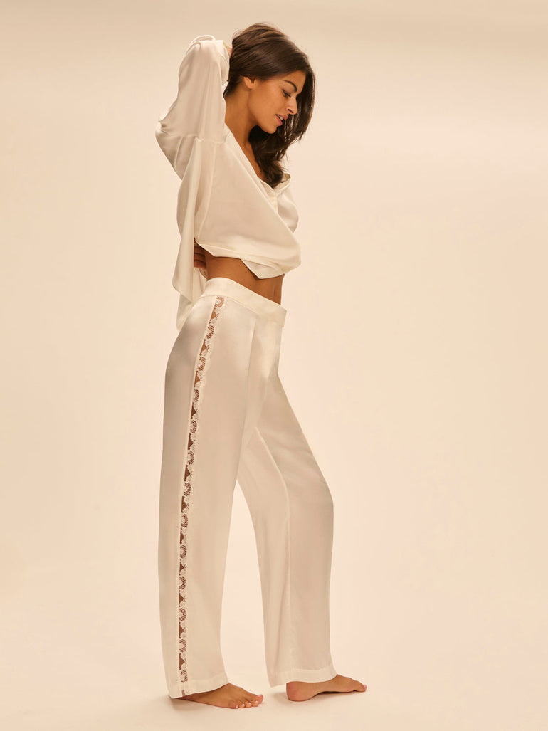 Trousers with embroidery - Natural