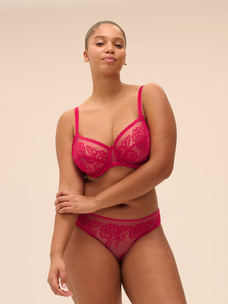 Squared neckline full cup bra - Cranberry