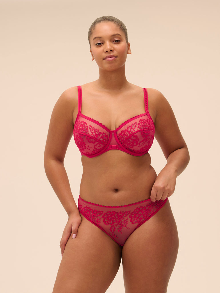 Squared neckline full cup bra - Cranberry