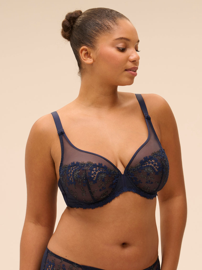 Plunging underwired bra - Sapphire