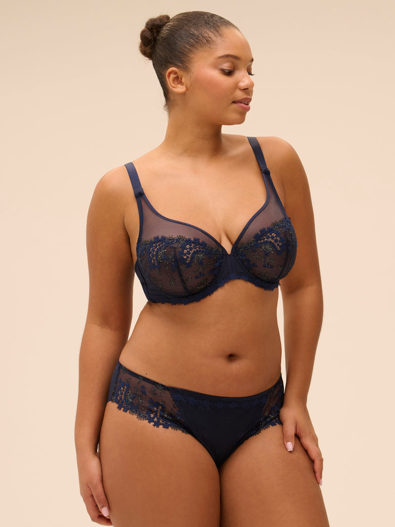 Plunging underwired bra - Sapphire