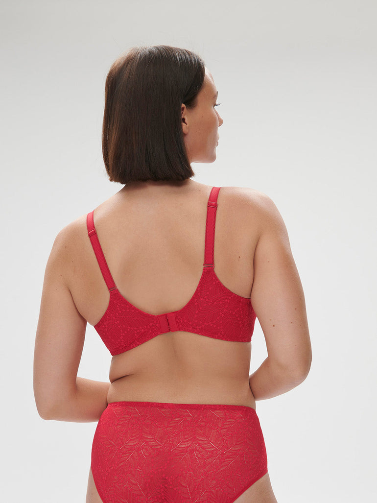 Plunging moulded underwired bra - Ruby pink