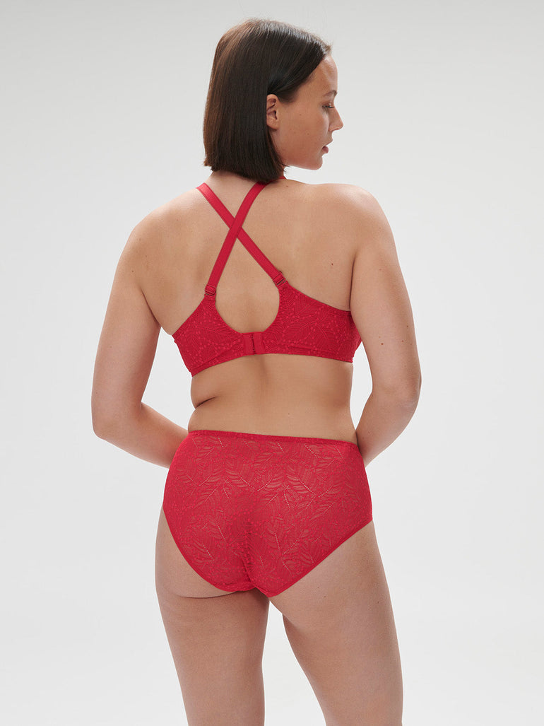 Plunging moulded underwired bra - Ruby pink