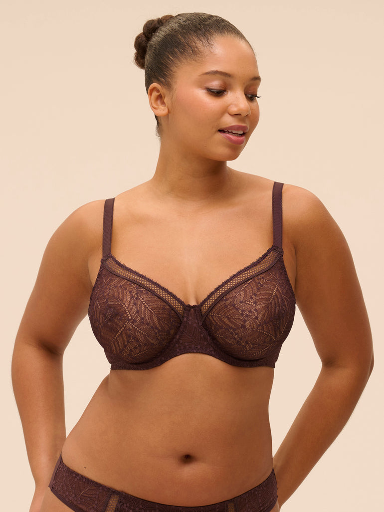 Plunging moulded underwired bra - Dark Brown