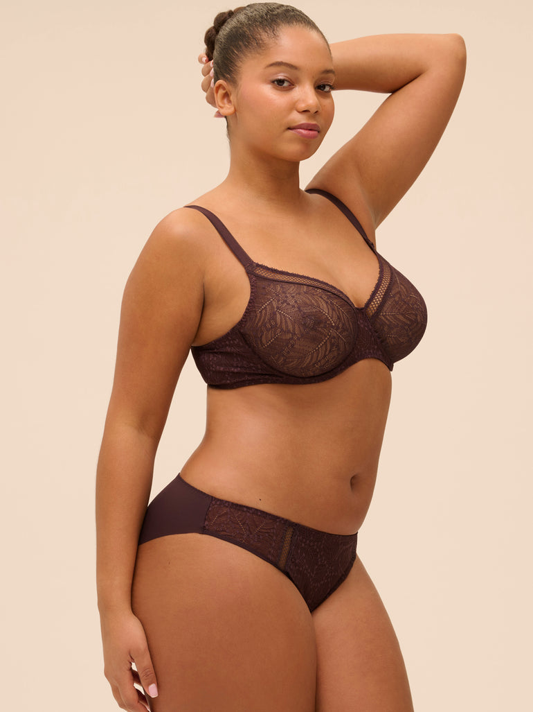 Plunging moulded underwired bra - Dark Brown