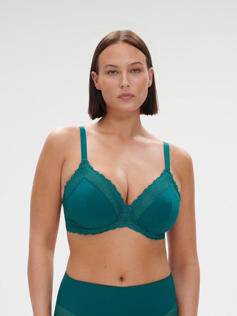 Plunging underwired bra - BLUE