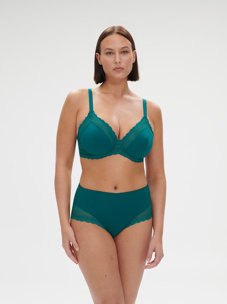 Plunging underwired bra - BLUE