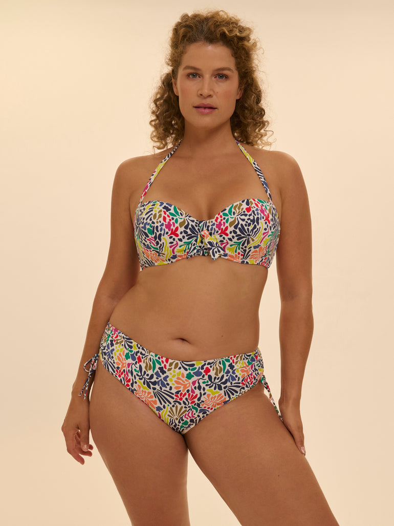 High-waist retro bikini brief - Tropico white print