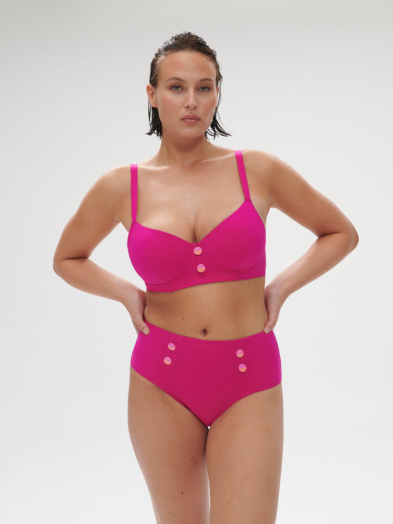High-waist bikini brief - Hibiscus Pink